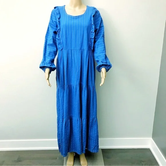 Vintage Oversized Boho Babydoll Navy Blue Stripes Casual Loose Fit Maxi Dress.XL - Picture 3 of 16
